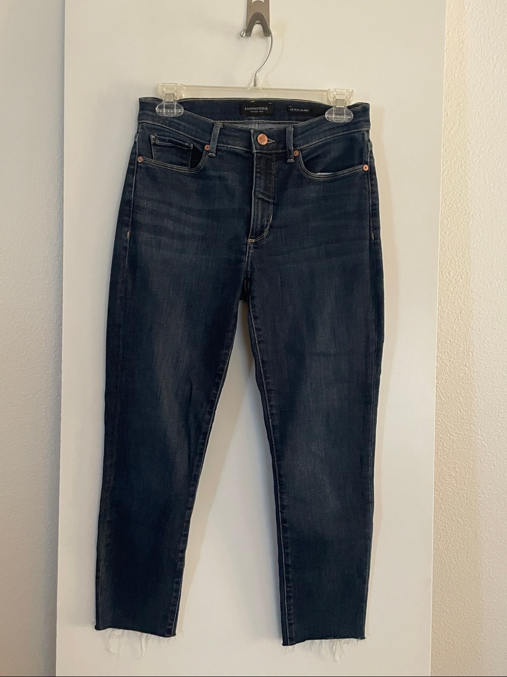 Banana Republic Cotton Mid Rise Skinny Jeans Pants Dark Wash Raw Cut Hem